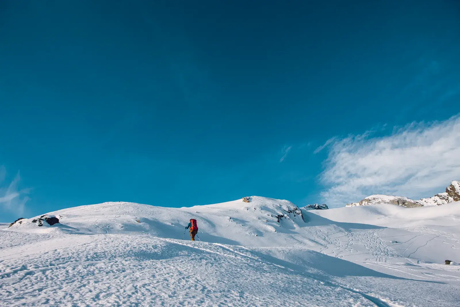 Scialpinisti in salita su un pendio innevato delle Alpi italiane