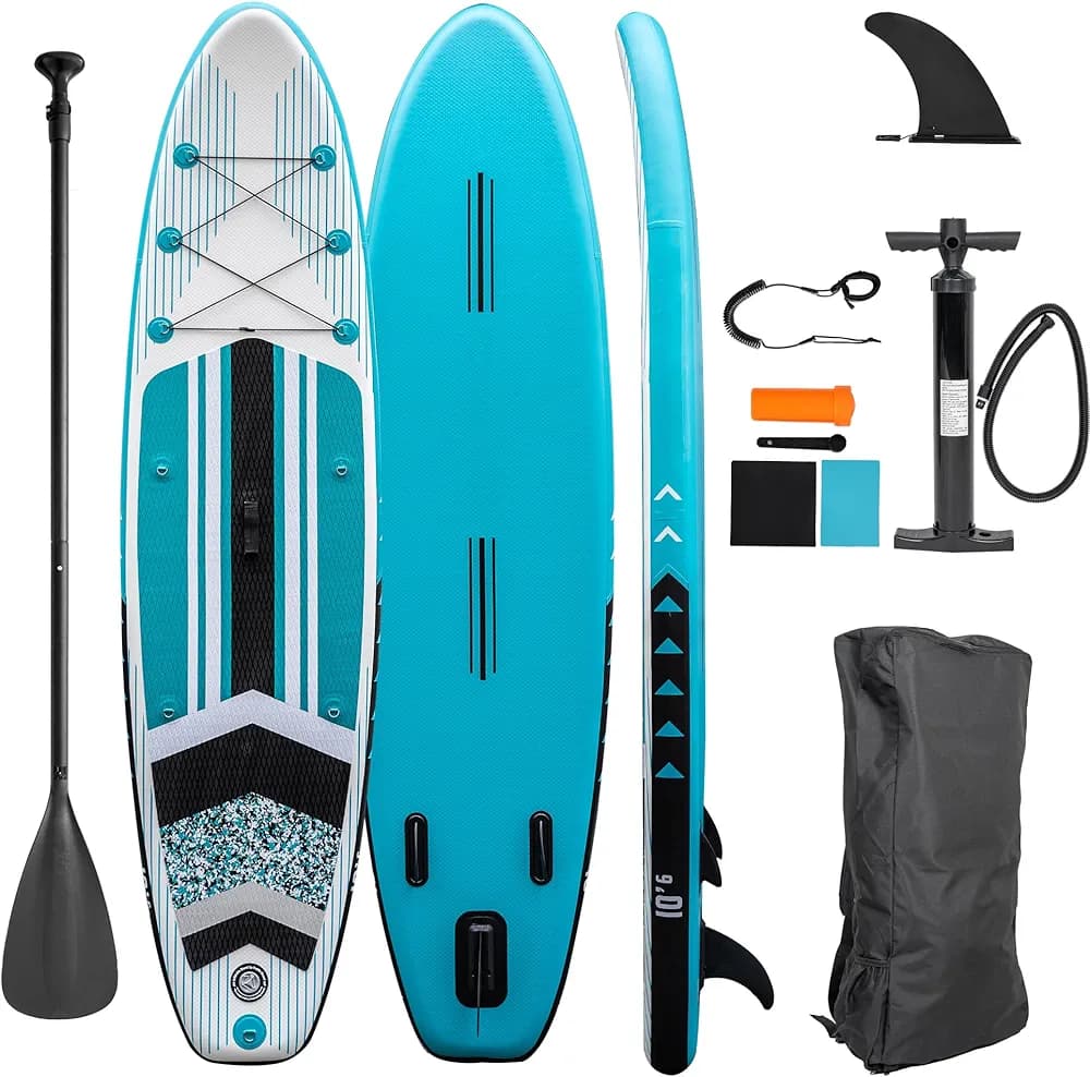 Stand Up Paddle Board e4fun, vari colori, 320 x 81 x 15 cm, gonfiabile, con pagaia, pompa, zaino, kit di riparazione